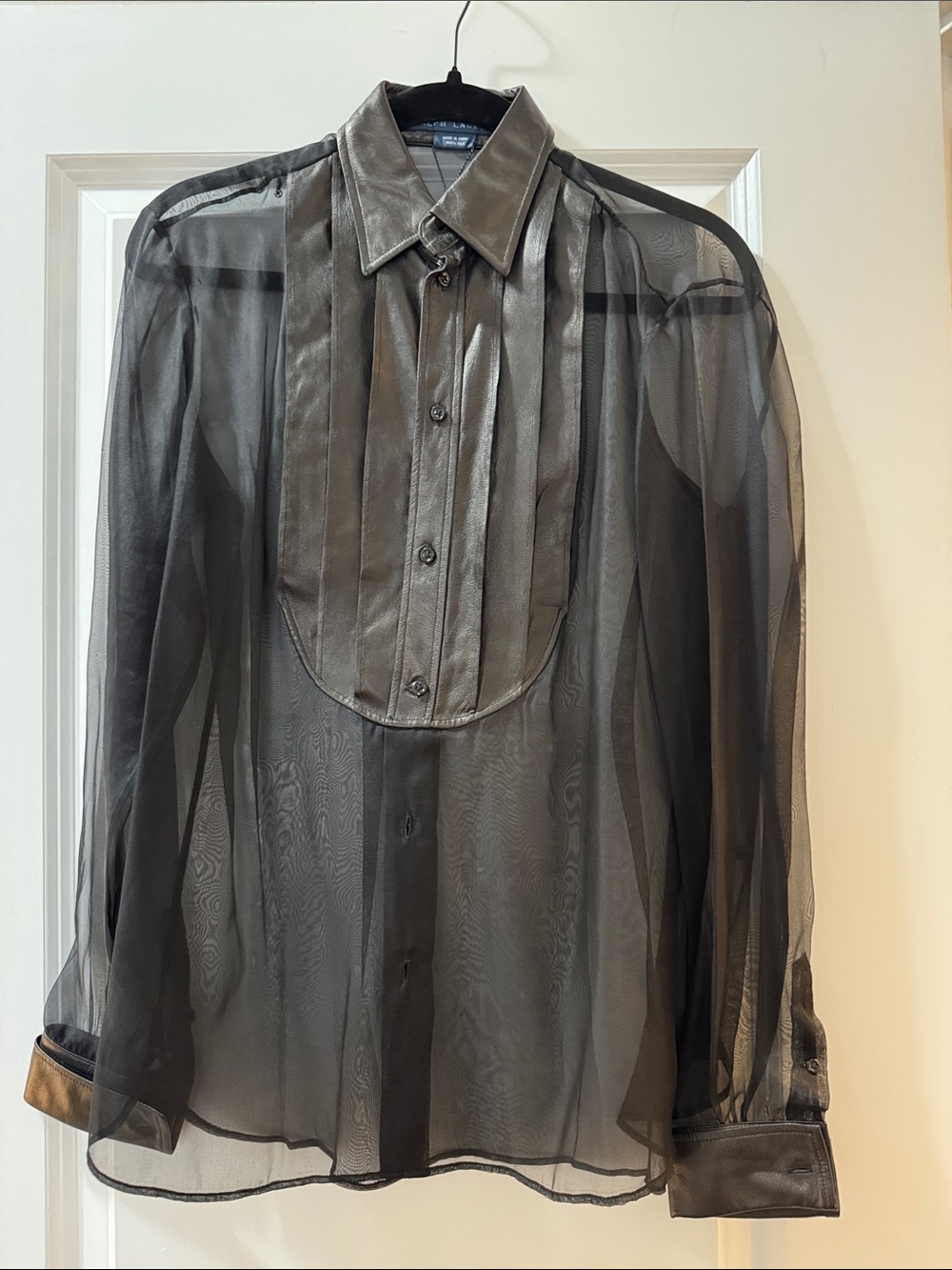 NWT Ralph Lauren Sheer Silk Black Tuxedo Bib Blouse